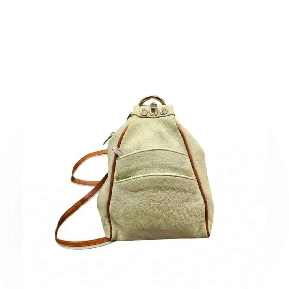 Cristina | Vintage Mint Green Tan Trim Pebbled Leather Sling Small Backpack
